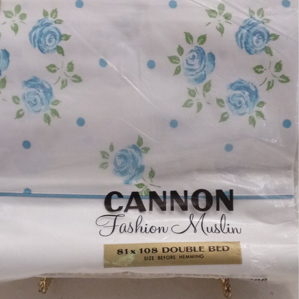 Cannon Fashion Muslin Double Sheet Cotton 81x108 Floral White/Blue/Green